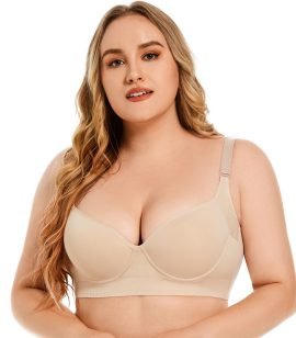 Plus Size Seamless Push-Up Bra - Underwire, Side Support & Plunge V-Neck