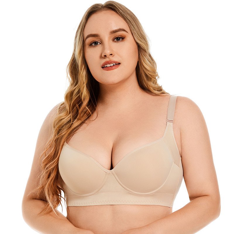 Plus Size Seamless Push-Up Bra - Underwire, Side Support & Plunge V-Neck