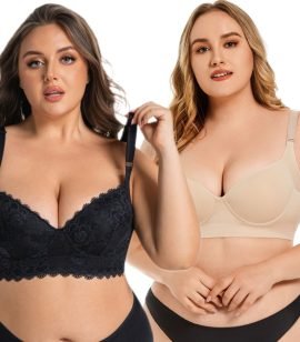 Plus Size Seamless Push-Up Bra - Underwire, Side Support & Plunge V-Neck
