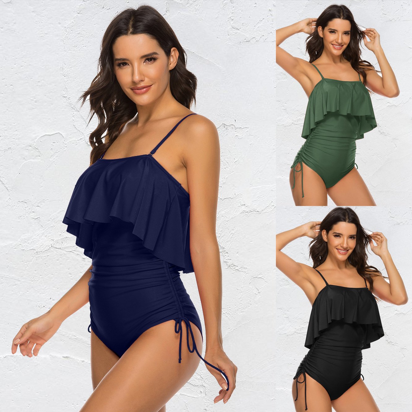 Women's Sexy Strappy One-Piece Swimsuit: Girly Ruffled Triangle Bathing Suit with Adjustable Shoulder Straps