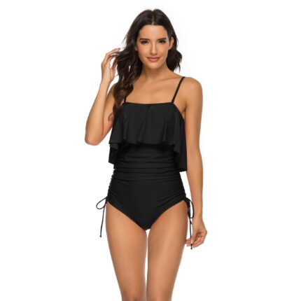Women's Sexy Strappy One-Piece Swimsuit: Girly Ruffled Triangle Bathing Suit with Adjustable Shoulder Straps