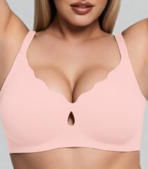 Close-up of the scalloped neckline in Blush