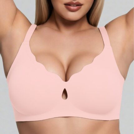 Close-up of the scalloped neckline in Blush